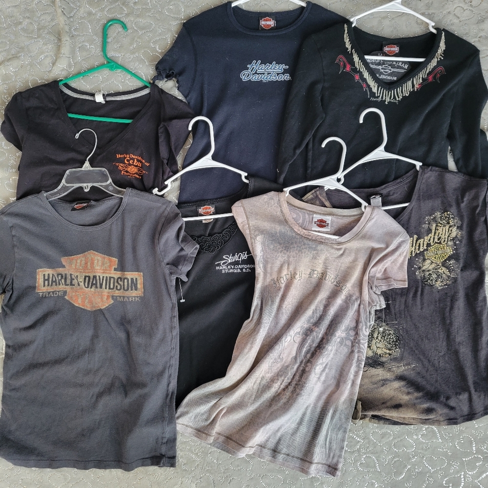 Lot 7 Harley Davidson Tees Black Gray Studded Beaded Glitter Bundle